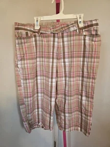 Zoey & Beth Pink & Brown Plaid Shorts | Size 32 | Mid-Rise Chino Style - Picture 1 of 6