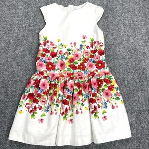 Mayoral Girls Dress Size 7 White Multi Floral Lined Cap Sleeve Zip Back - Picture 1 of 10