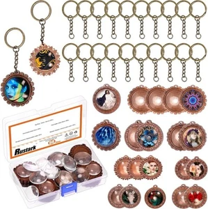 60Pcs Wooden Pendant Trays Assortment Kit Round Pendants Trays Set with Clear - Picture 1 of 7