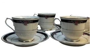 VTG Noritake Ivory China Etienne 4 Coffee Cups And 4 Saucers Platinum Trim 1980s - Picture 1 of 7