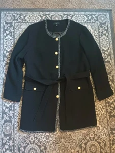Talbots Boucle Tweed Jacket 18W Black Belted Gold Button Classic Old Money - Picture 1 of 9