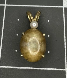 Beautiful Solid 14k Yellow Gold Fossilized Coral Seed Pearl Pendant 1.6g! - Picture 1 of 12