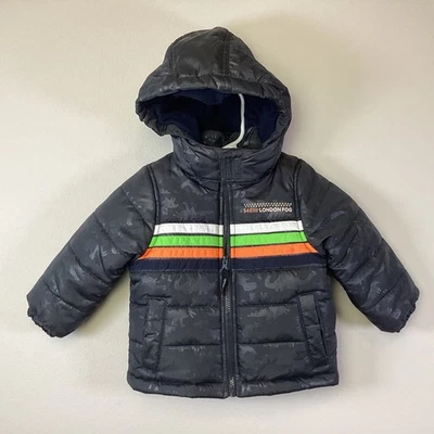 London Fog Toddler Boys Puffer Side Block Hooded Jacket Zip Dinosaur Size 2T - Image 1 of 4