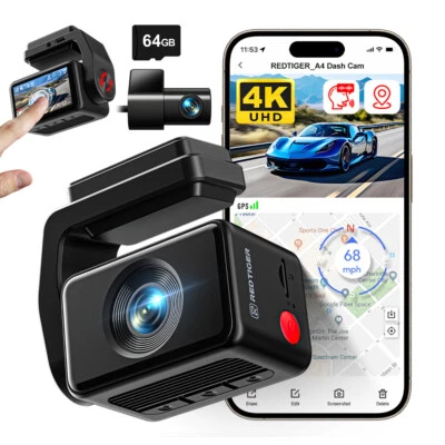 REDTIGER A4 Dash Cam Front and Rear 4K with 5.8GHz WiFi and 2" Touch Screen