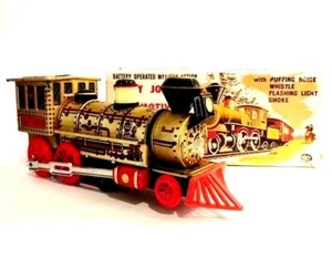 LOCOMOTIVA VINTAGE A BATTERIA MYSTERY ACTION CASEY JONES TRENO LATTA FUMI! - Foto 1 di 12