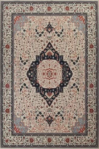 Ivory Geometric Ardakan Mohtasham Turkish 9x12 Area Rug Hand-knotted Wool Carpet - Picture 1 of 12