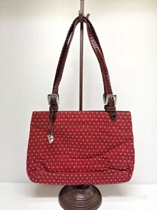 VTG Brighton Braided Leather Double Strap Red Tapestry Brocade Shoulder Bag Rare - Picture 1 of 13