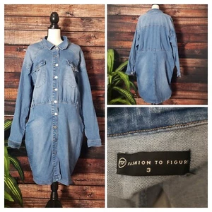 Fashion To Figure FTF Jean Dress Plus Size 3 22 24 Long Sleeve Denim Stretch - Picture 1 of 10