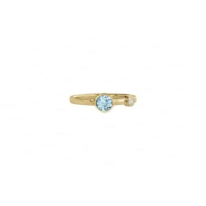 GENUINE DIAMOND AQUAMRINE GEMSTONE SIZE-3-8 US 14K GOLD FINE JEWELRY RING - Picture 1 of 7