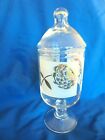 Vintage Mid Century 1960s Glass Apothecary Jar with White & Gold Floral Design