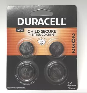 Duracell 2032 3VLithium Coin Battery Child Secure Bitter Coating Pack of 4 - Picture 1 of 2