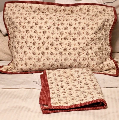 2- Vtg. Ralph Lauren  Berry Quilted Red Plaid Edges Reversible Chic Pillow Shams - Image 1 of 4