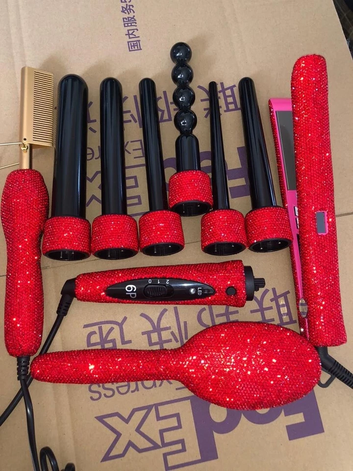 Nuevo juego de plancha plana brillante con planchas, peine caliente, juego de varita rizadora, cepillo Foto 1 de 3