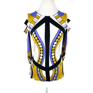 Eva Varro Multi color Abstract print Top Strappy 3/4 Slvs Art to Wear size S - Picture 1 of 7