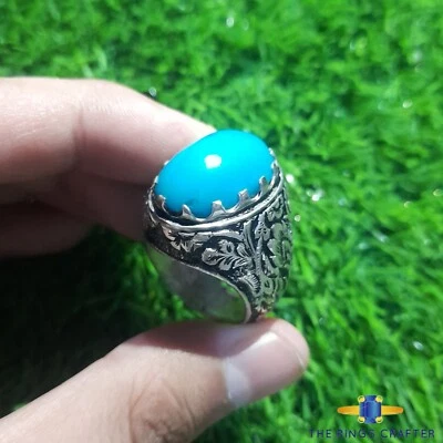 Anillo Piedra Feroza Turquesa Natural Nishapuri Anillo Plata 925 Turquesa Talla 9 Foto 1 de 4
