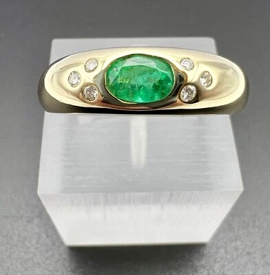 🟩Bandring Smaragd Diamant • 585.Gelbgold 14K • DE 19/59 • 6,20 mm • Oval 0,45ct - Bild 1 von 4