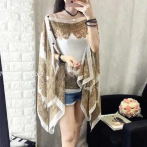 Shawl Mixed Color Scarf Shirt Poncho Sunscreen Scarf Women Sun Protection Shawl - Picture 1 of 16