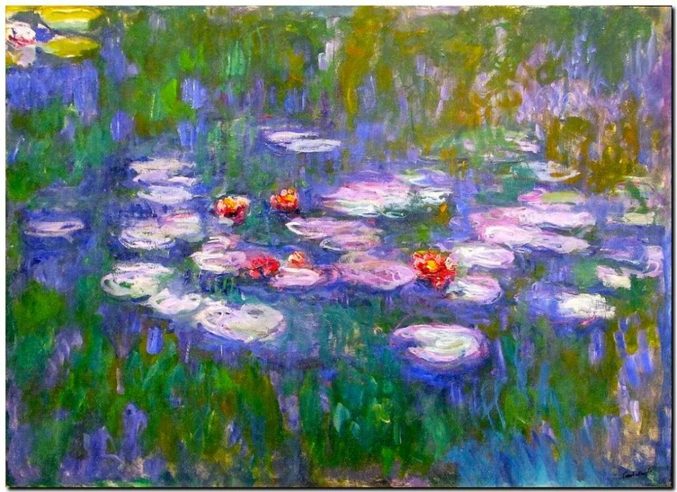 CLAUDE MONET ~ Water Lilies red ~CANVAS ART PRINT Poster ~ 16"X 12" - Image 1 of 1