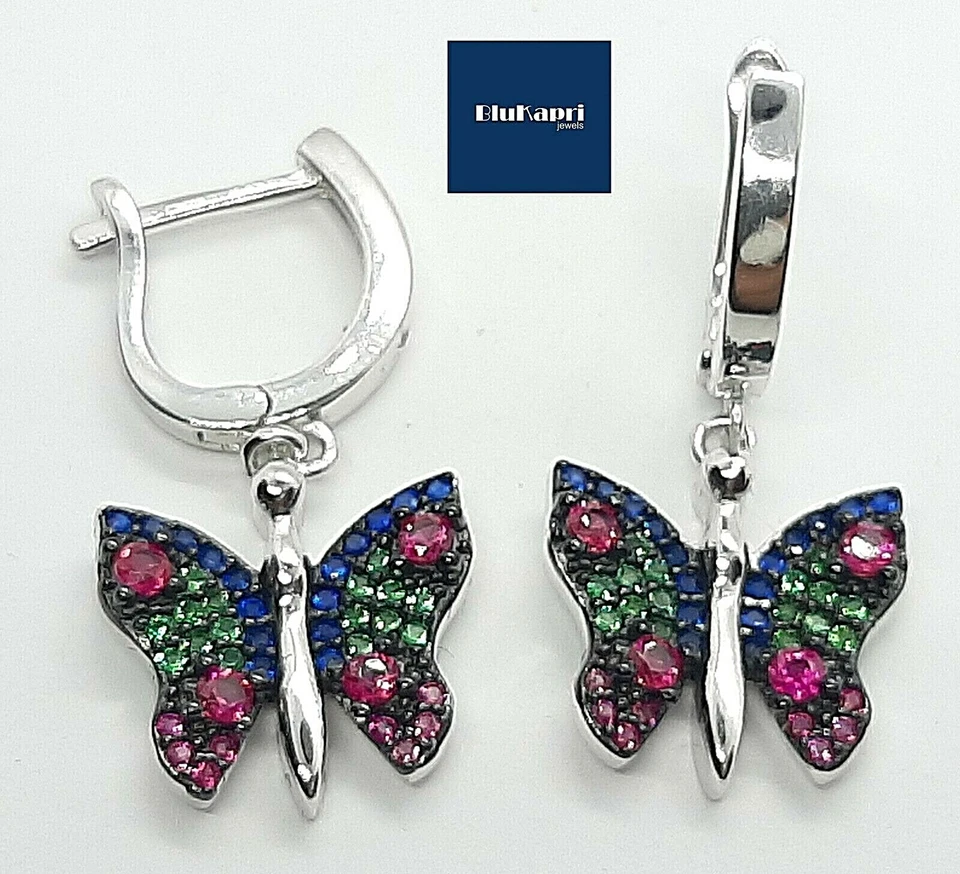 Orecchini Donna farfalla con zirconi  colorati PENDENTI - Immagine 1 di 4