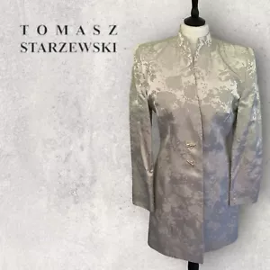 Tomasz Starzewski Womens Vintage Silver Jacquard Longline Jacket Approx UK 14 - Picture 1 of 6
