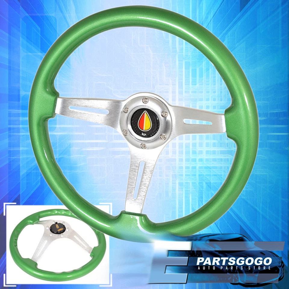Universal Deep Dish Green Wood Grain Light Weight Chrome Aluminum Steering Wheel Foto 1 de 1
