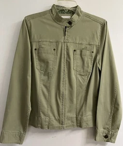 Chaqueta verde Y2K años 90 Charter Club para mujer M con cremallera cuello mandarín bolsillos - Imagen 1 de 9