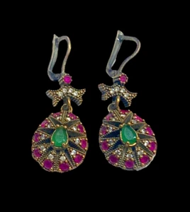 VINTAGE DAMEN OHRRINGE MIT GRÜNEN STEINEN - ANTIKES MODELL - TÜRKISCHER STIL - Bild 1 von 10