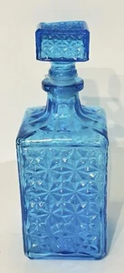 Vintage Art Cut Glass Aqua Blue Bottle Decanter With Stopper 9” Tall - Picture 1 of 9