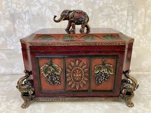 Elephant Dresser Box with Marquetry Detailing Elephant Head & Feet @ Base - Picture 1 of 12
