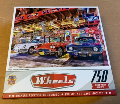 New Wheels 750 Piece Puzzle Car Garage Camaro Porsche Corvette Tin Oil Signs - Image 1 of 4