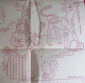Workbasket Embroidery Transfer Pattern 88 Pennsylvania Dutch Farm Rooster Cow - Picture 1 of 6