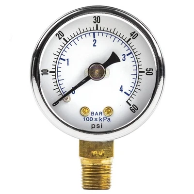1/8" NPT Air Compressor / Hydraulic Pressure Gauge 0-60 PSI Side Mount 1.5" Face - Image 1 of 4