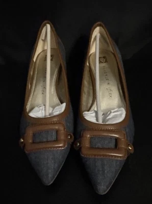 Zapato Anne Klein iFlex Kitten Tacón Azul Jean y Marrón AKmelanie Mujer 8.5 M Nuevo Foto 1 de 4