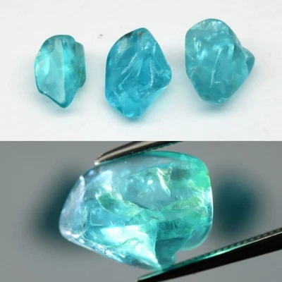 💎 Lote de 3 piezas de apatita azul natural áspera de 10,22 quilates - gemas de África sin calefacción Foto 1 de 4
