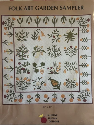 1860 Primitive Folk Art Applique Quilt Pattern 45x45 Garden Sampler - Image 1 of 4
