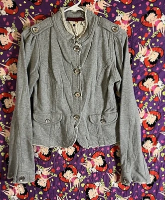 Nick & Mo VINTAGE RAGS Gray/ Off White JACKET Distressed BoHo Shabby Chic Sz M - Image 1 of 4