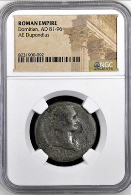 Emperor Domitian 81-96 AD Genuine NGC Certified Ancient Roman Coin Dupondius - Image 1 of 4