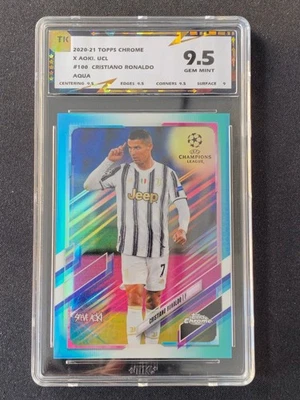 Cristiano Ronaldo 2020-21 Topps Chrome X Steve Aoki UCL Aqua /150 TK 9.5 - Image 1 of 2