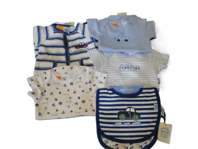 NEW PUMPKIN PATCH BABY BOY'S SIZE 0-3 M 6 PCS LOT, ROMPER, 3 ONE PIECE & 2 BIBS - Image 1 of 4