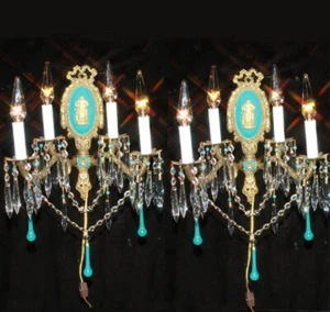 2 Lady Brass Bronze Crystal Sconce Lamp Vintage Wedgwood Inspired Spain French - Bild 1 von 6