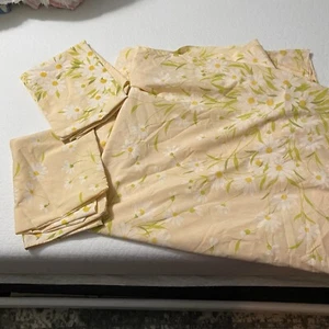 3 Pc Vintage Morgan Jones Peach Daisies Double Bed Flat Sheet & 2 Pillowcases 🌼 - Picture 1 of 8
