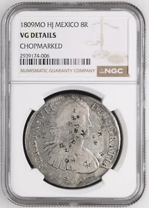 🔥 1809-MO HJ MEXICO 8 Reales (Ferdinand VII, Spain) NGC VG DETAILS CHOPMARKED - Picture 1 of 10