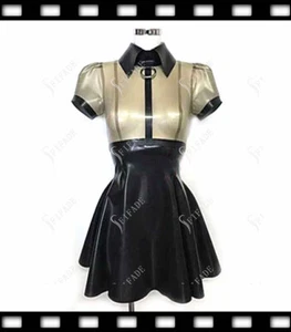 Camisa de Látex Vestido Manga Corta Princesa Empalme Transparente Negra Sexy Genial D87 - Imagen 1 de 5