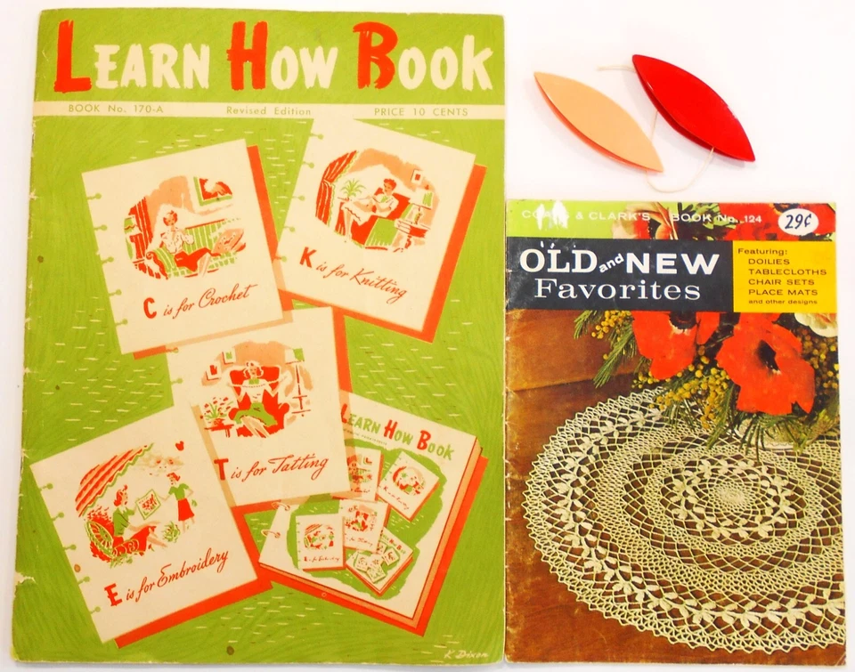 2 lanzaderas de encaje vintage + libros de instrucciones de patrones Aprende a hacer encaje Foto 1 de 1