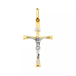 14K Two Tone Gold Crucifix Cross Pendant For Necklace or Chain - Picture 1 of 4