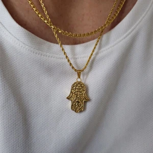 Hamsa Necklace, Evil Eye Necklace, Hand of Fatima, Mens Necklace, - Picture 1 of 14