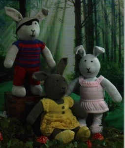 Knitting pattern copy 2184. Toy- Bunny rabbits & clothes. 16 inch tall. DK - Picture 1 of 1