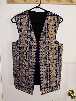 Chaleco de terciopelo tradicional afgano para hombre con bordado pesado y piedra talla XS/S Foto 1 de 4