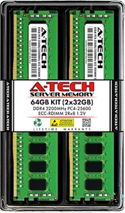 64GB Kit (2X32Gb) DDR4 3200Mhz PC4-25600 ECC RDIMM 2Rx8 Dual Rank 1.2V ECC Regis - Picture 1 of 7