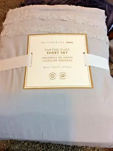 Juego de sábanas Pottery Barn Teen Tufted Cuff Queen gris pálido liso nuevo con etiquetas 100 % algodón - Imagen 1 de 1